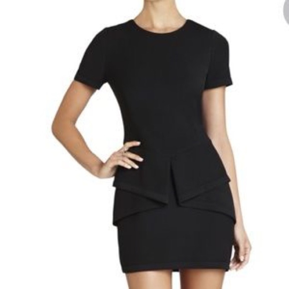 NWT BCBGMaxAzria sz 4 Black Madalyn Draped Peplum Shift Cocktail Dress LBD